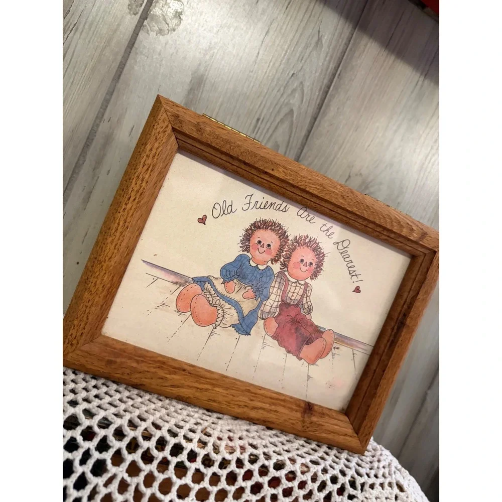 Vintage Raggedy Ann and Andy Wooden Keepsake Box Old Friends Are the Dearest